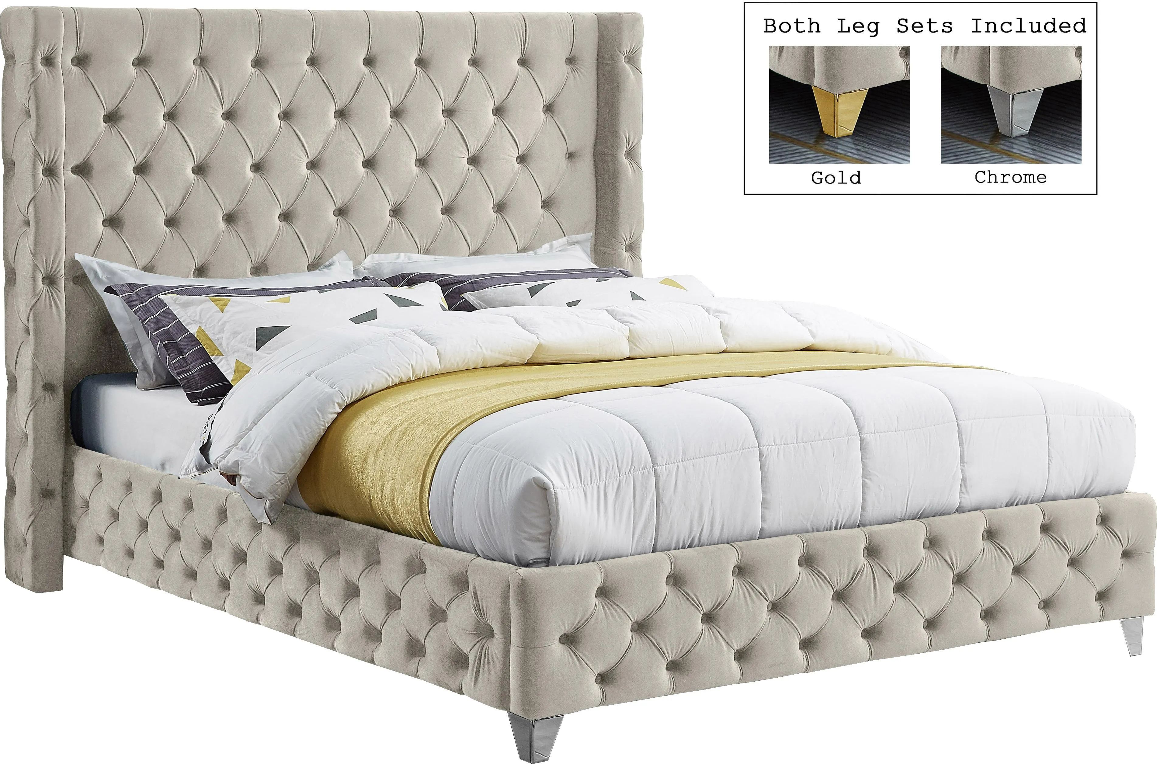 Savan Cream Velvet Full Bed