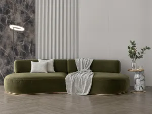 Sofa in olive color velvet fabric 250x85x40 cm