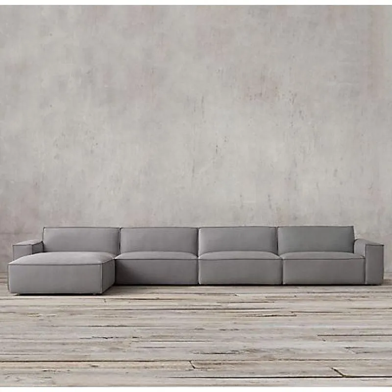 Spacious Gray Velvet L-Shaped Sofa - 85x400x180x45 cm - Swedish Wood By Alhome