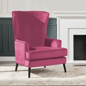 Velvet Royal Chair with Wingback and Arms - Dark Pink - E7