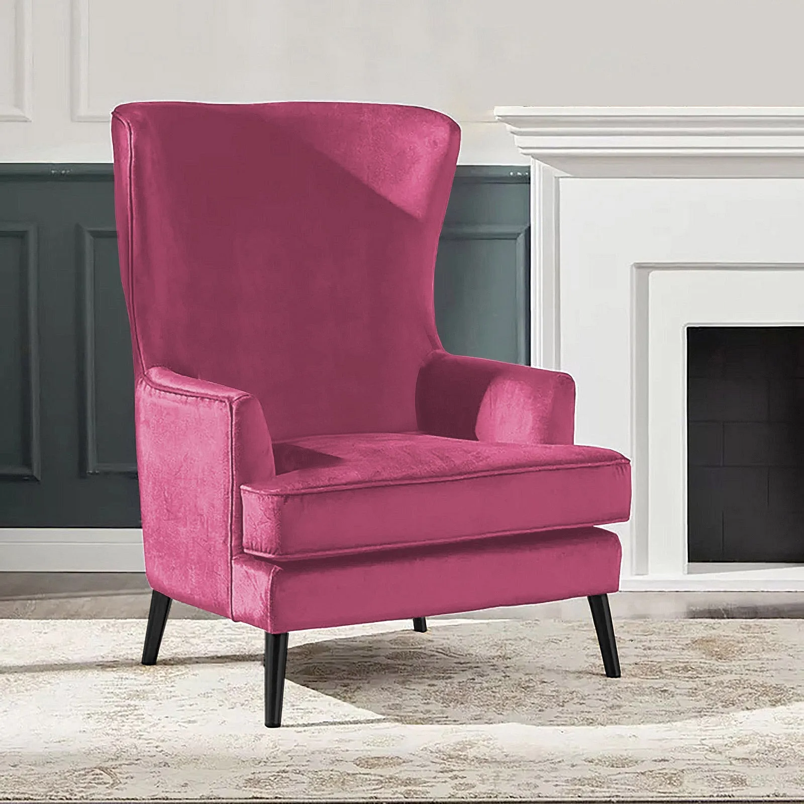 Velvet Royal Chair with Wingback and Arms - Dark Pink - E7