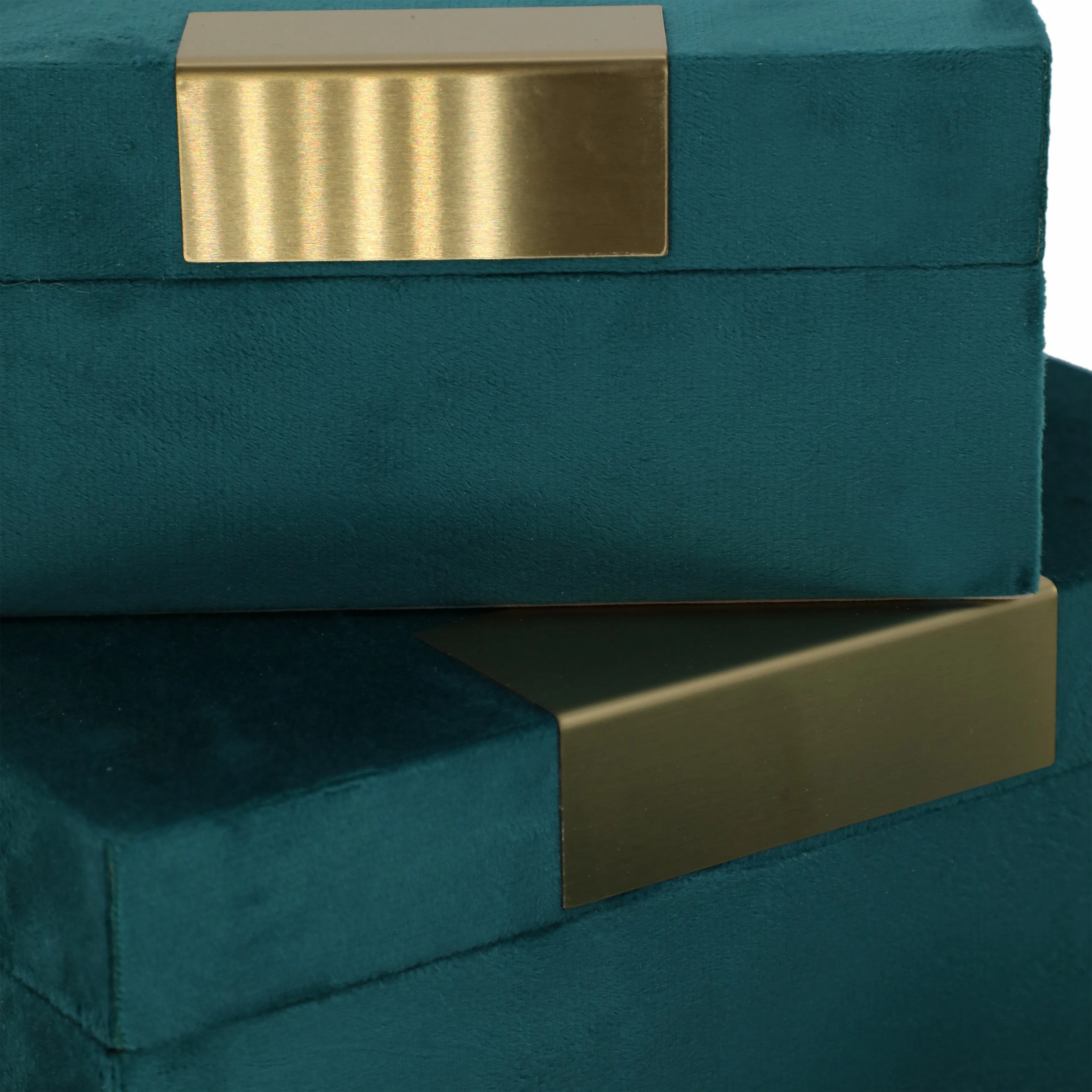 VELVET,S/3 7/8/9"L,JEWELRY BOXES,TEAL/GOLD
