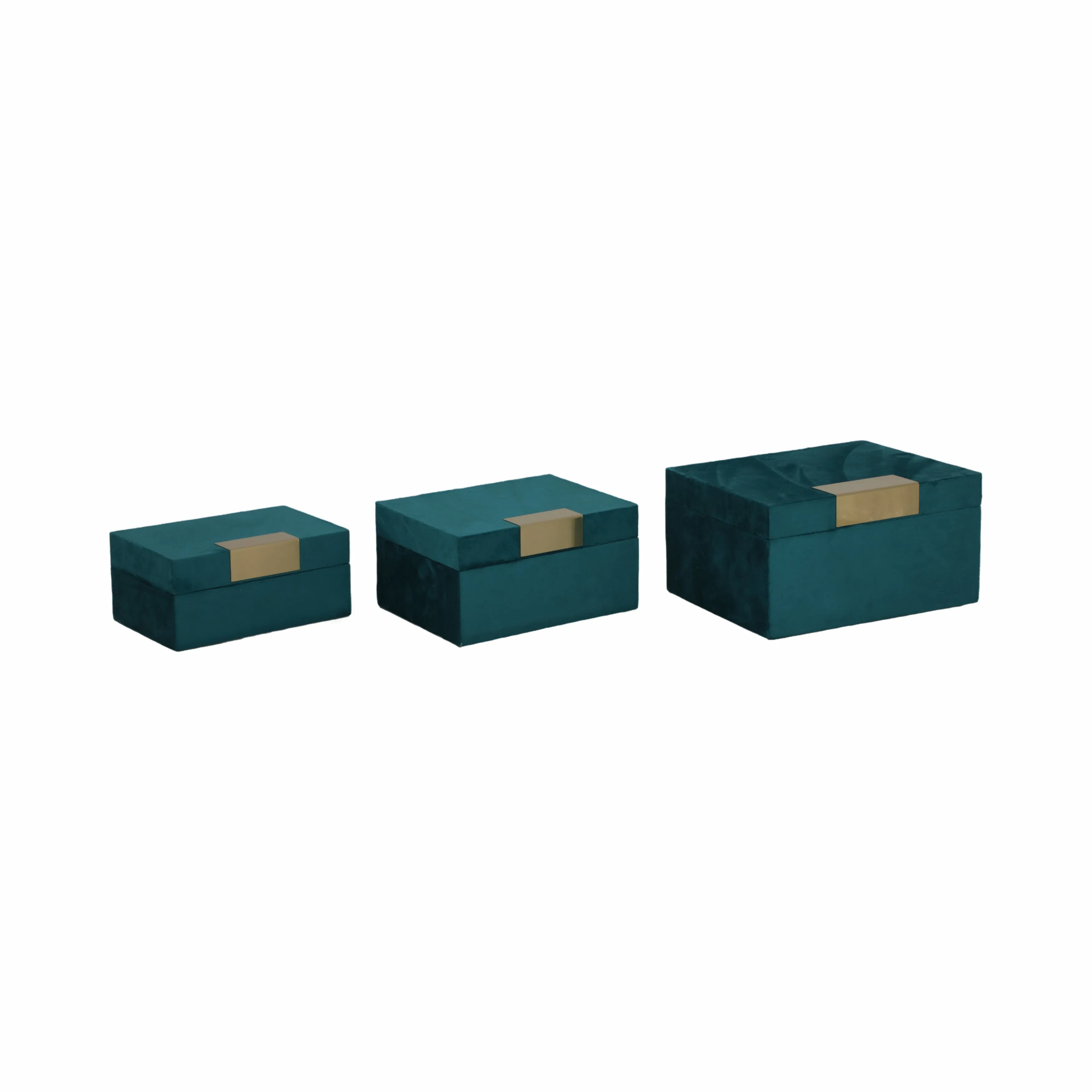 VELVET,S/3 7/8/9"L,JEWELRY BOXES,TEAL/GOLD