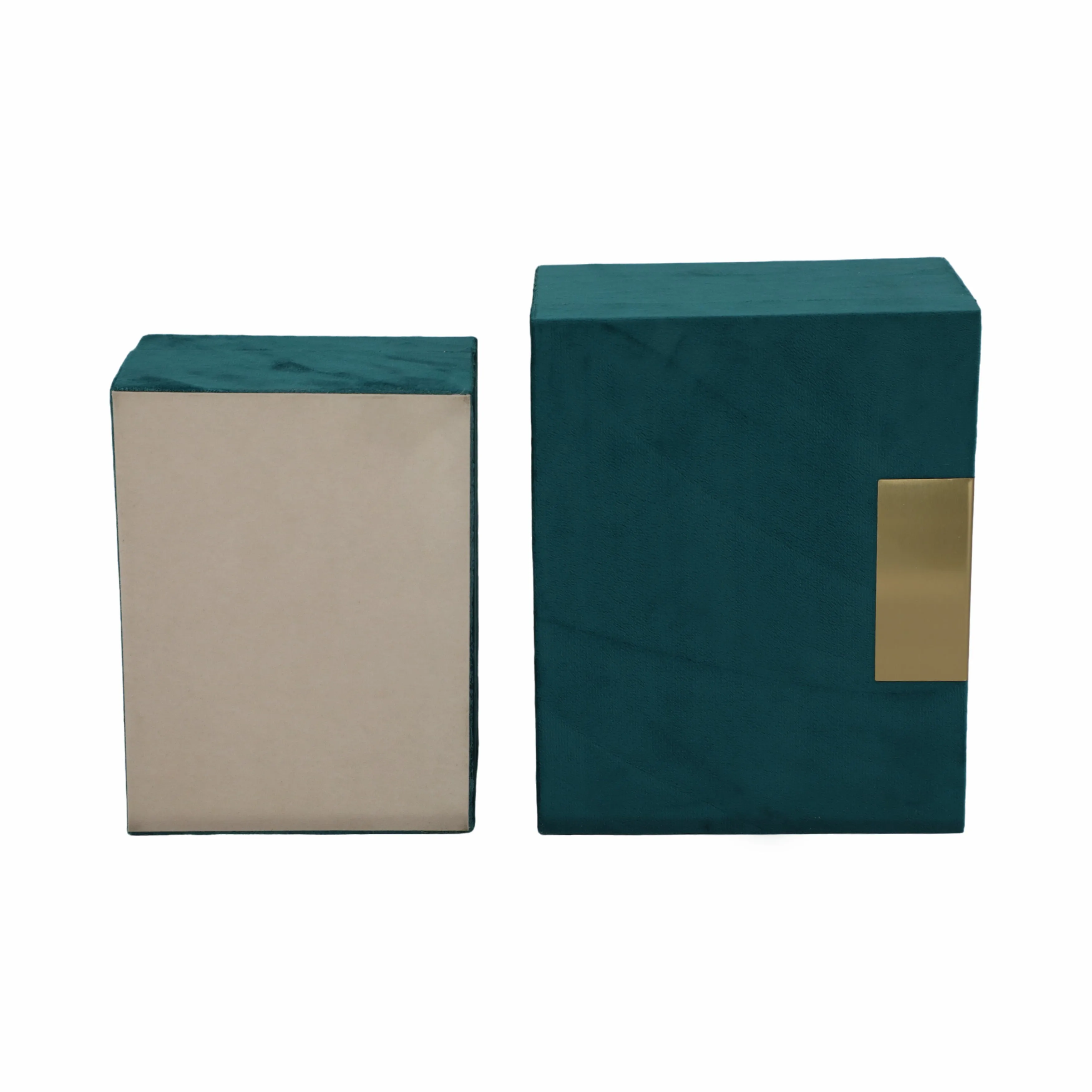 VELVET,S/3 7/8/9"L,JEWELRY BOXES,TEAL/GOLD