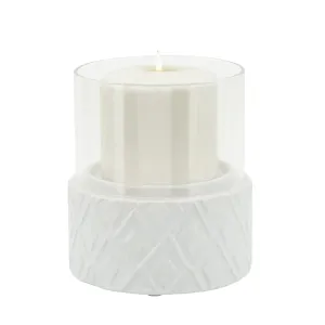 WHITE CERAMIC /GLASS 5" PILLAR HOLDER, DIAMOND
