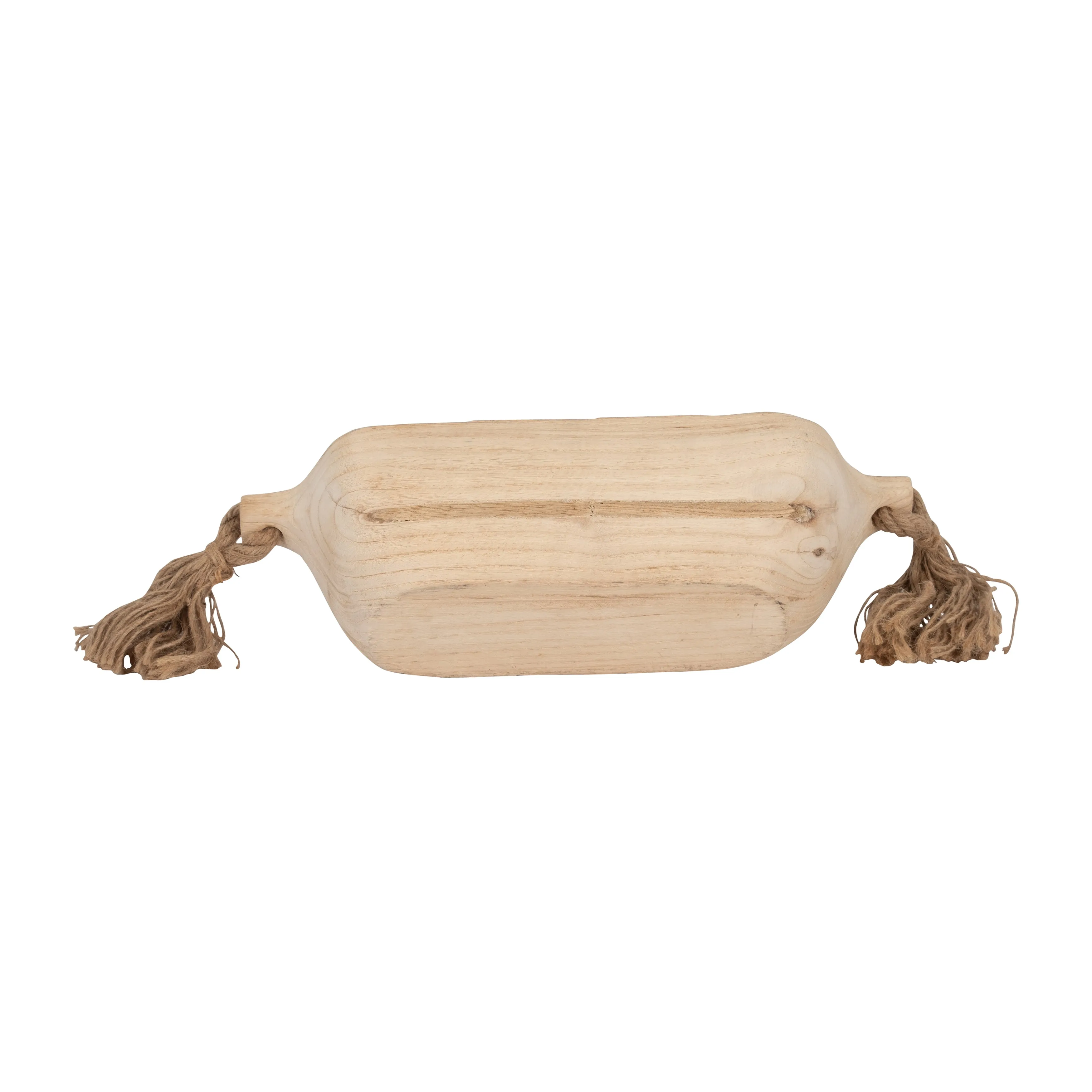 WOOD, 15" TRAY W/ TASSELS, NATURAL