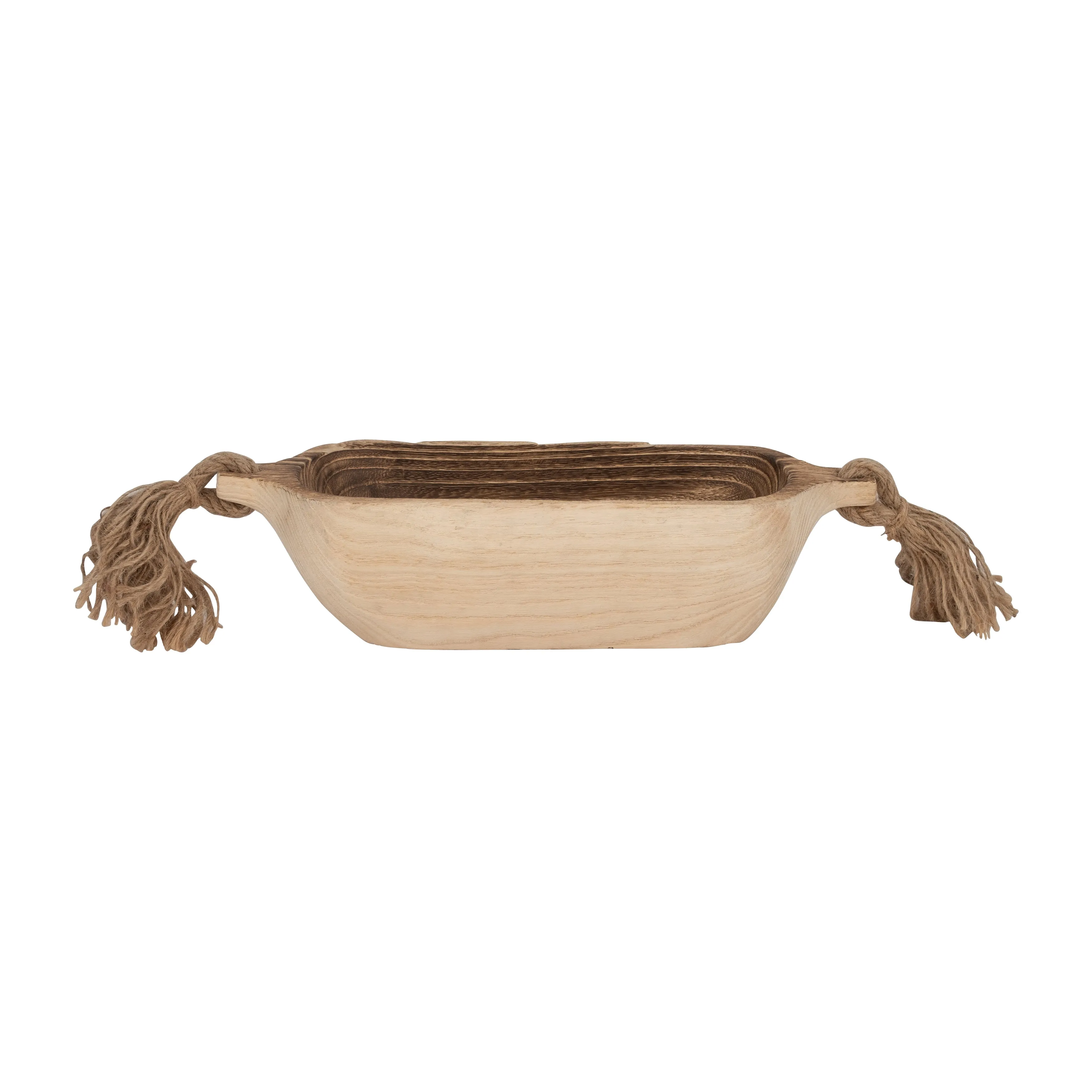 WOOD, 15" TRAY W/ TASSELS, NATURAL
