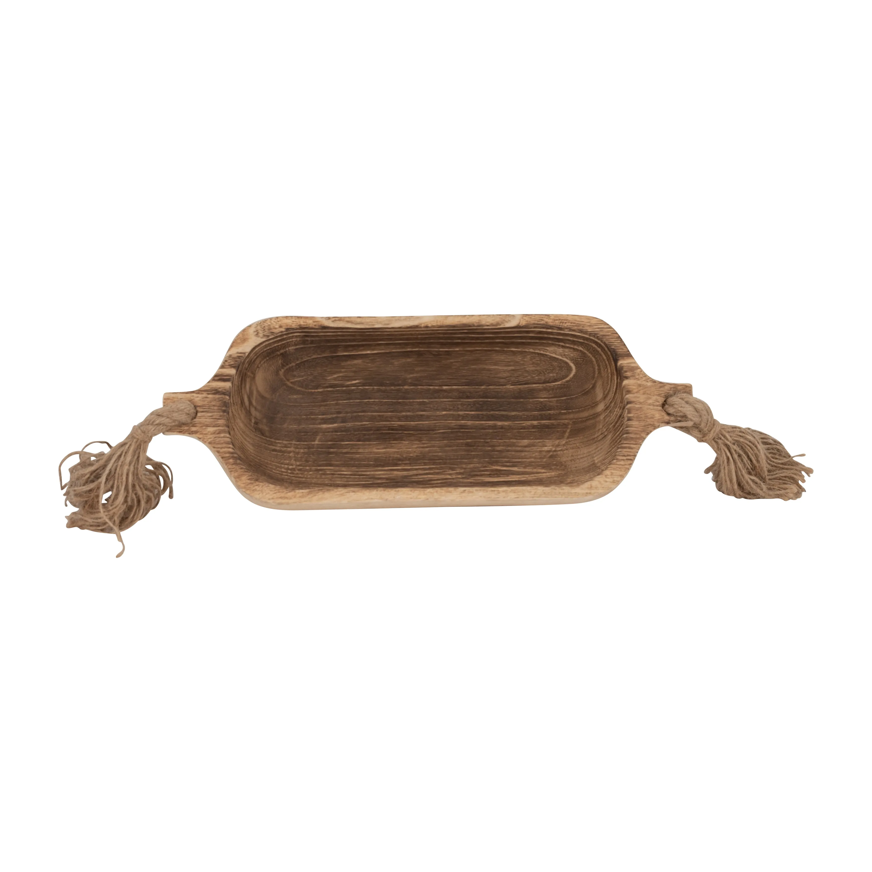 WOOD, 15" TRAY W/ TASSELS, NATURAL