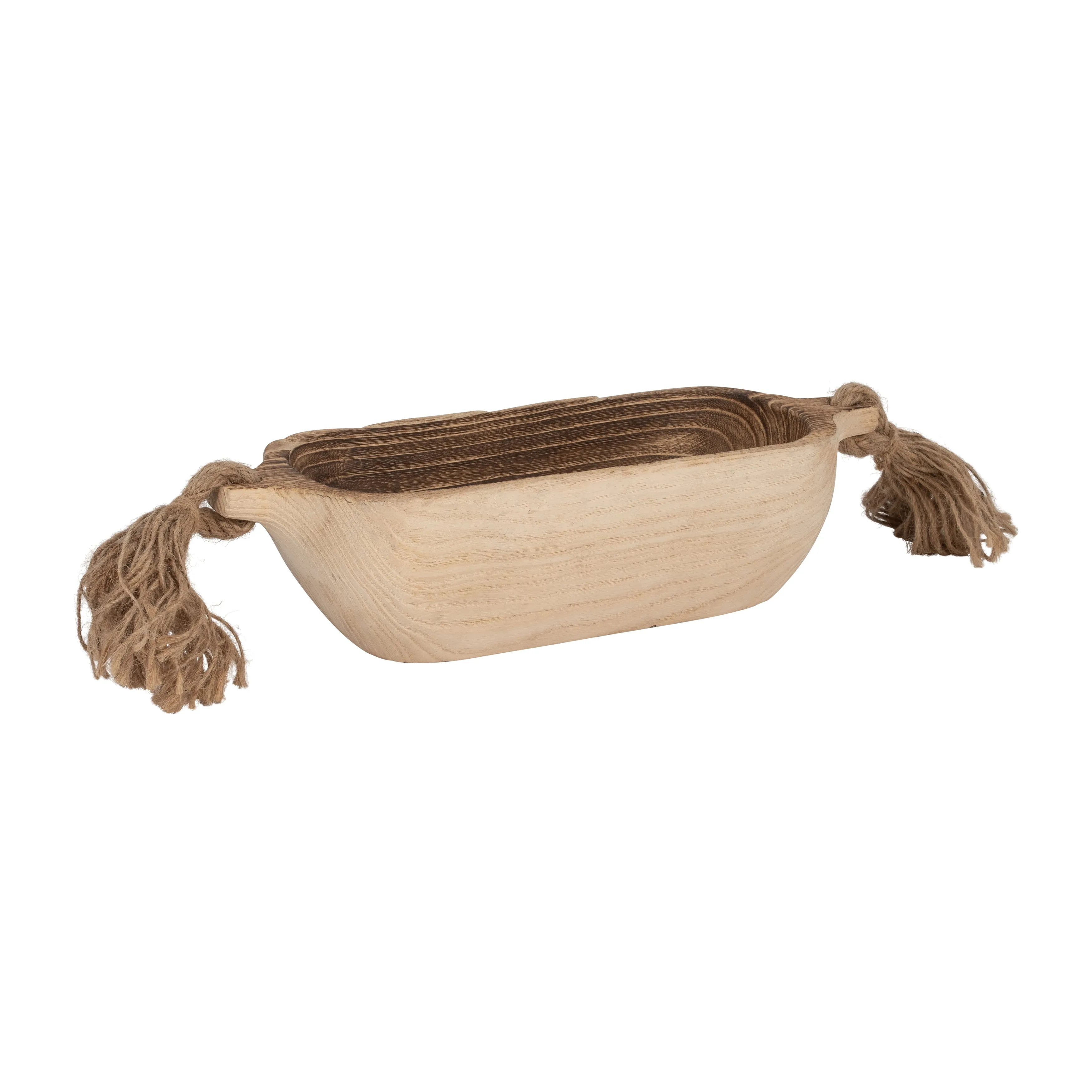 WOOD, 15" TRAY W/ TASSELS, NATURAL