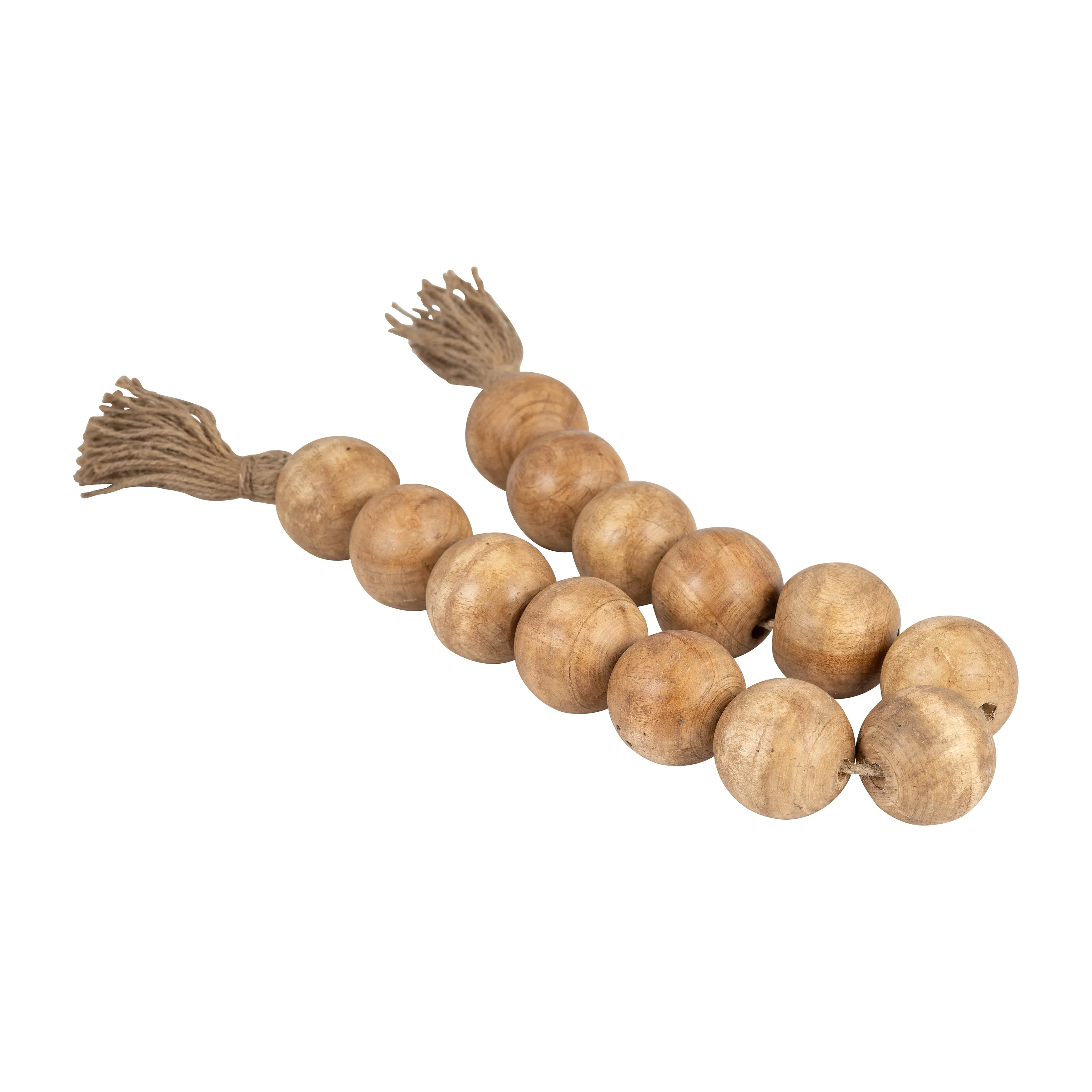 WOOD, 25" LARGE BEADED GARLAND W/ TASSEL, NATURAL
