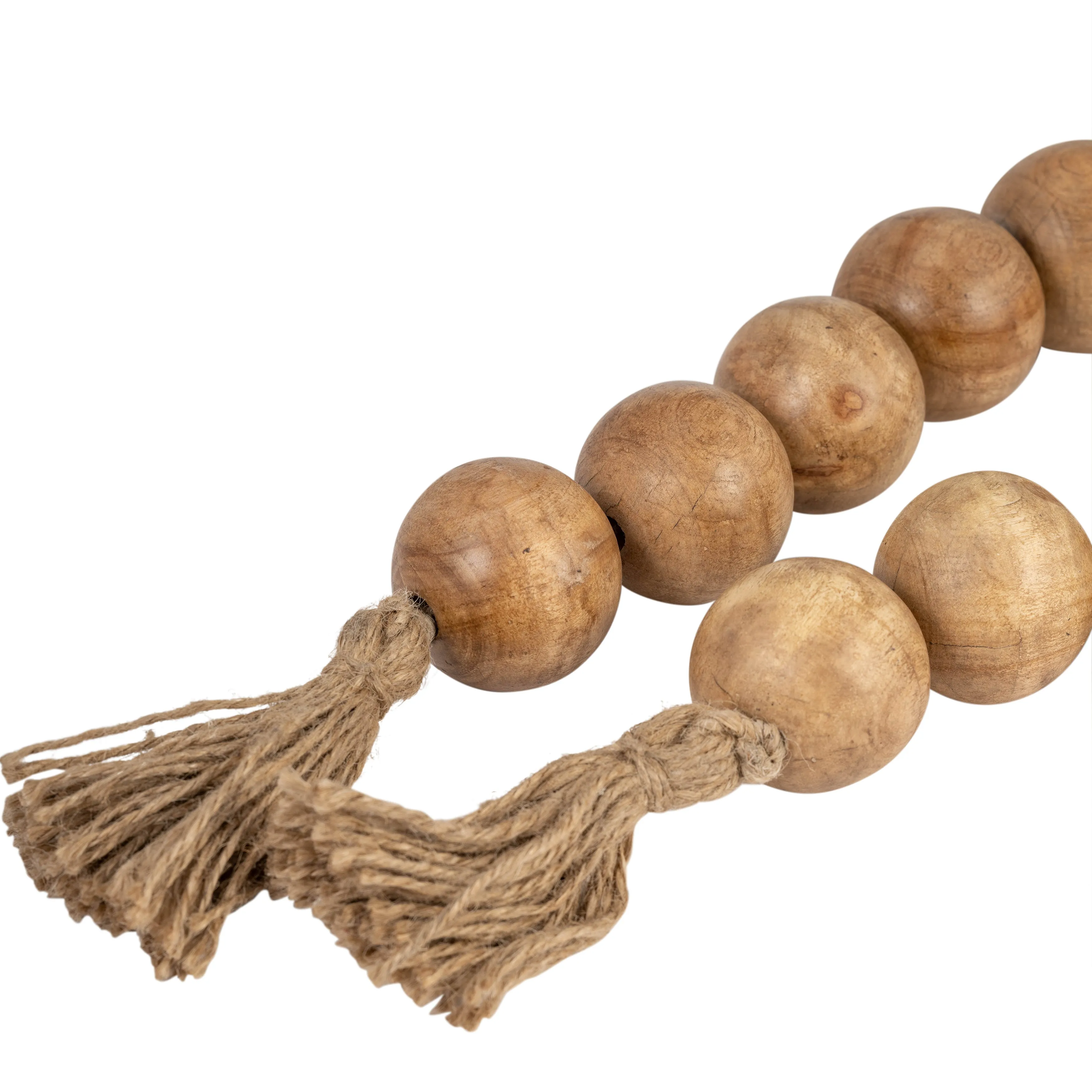 WOOD, 25" LARGE BEADED GARLAND W/ TASSEL, NATURAL