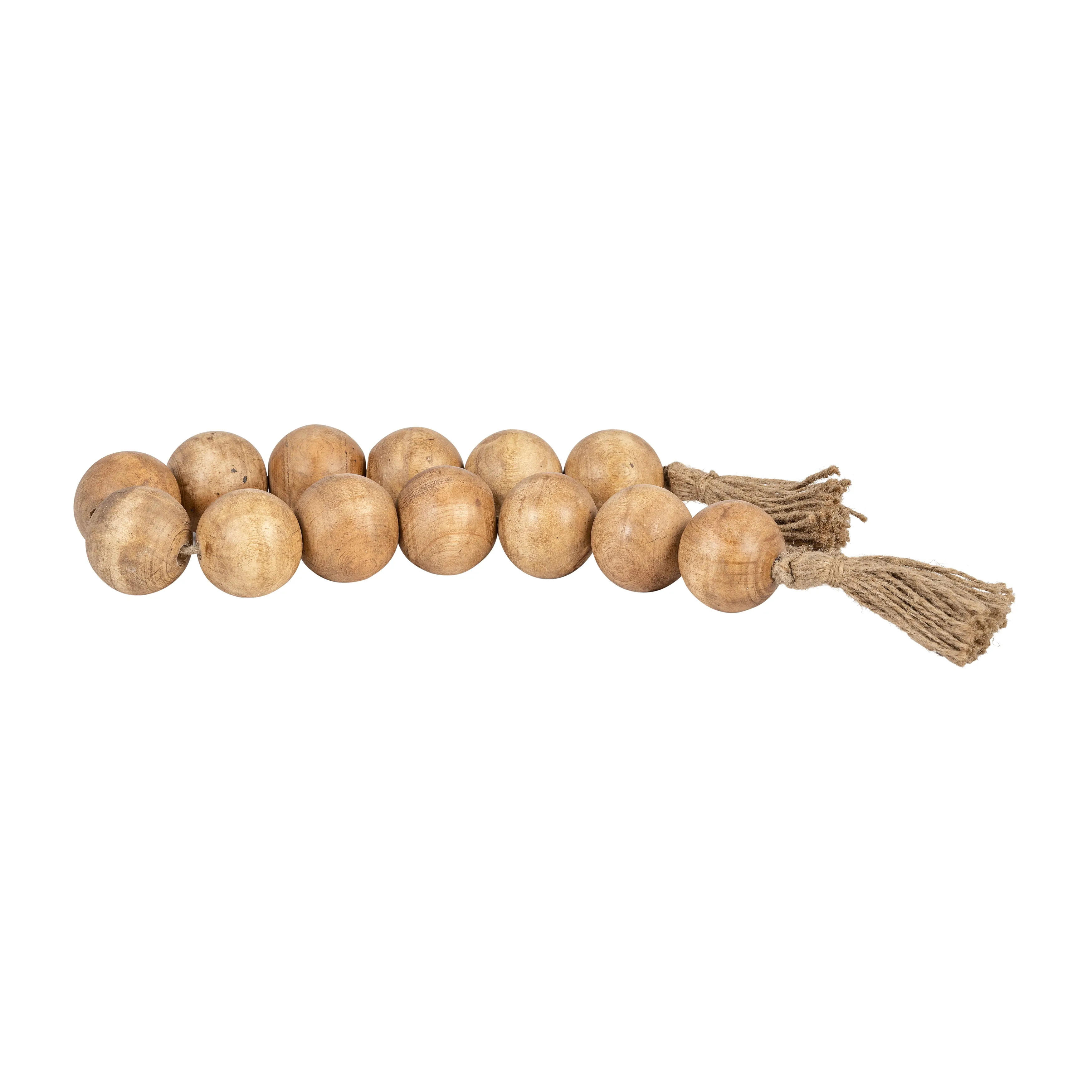 WOOD, 25" LARGE BEADED GARLAND W/ TASSEL, NATURAL