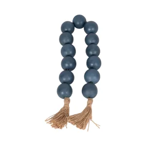WOOD, 25" LARGE BEADED GARLAND W/ TASSEL, TEAL/BLU