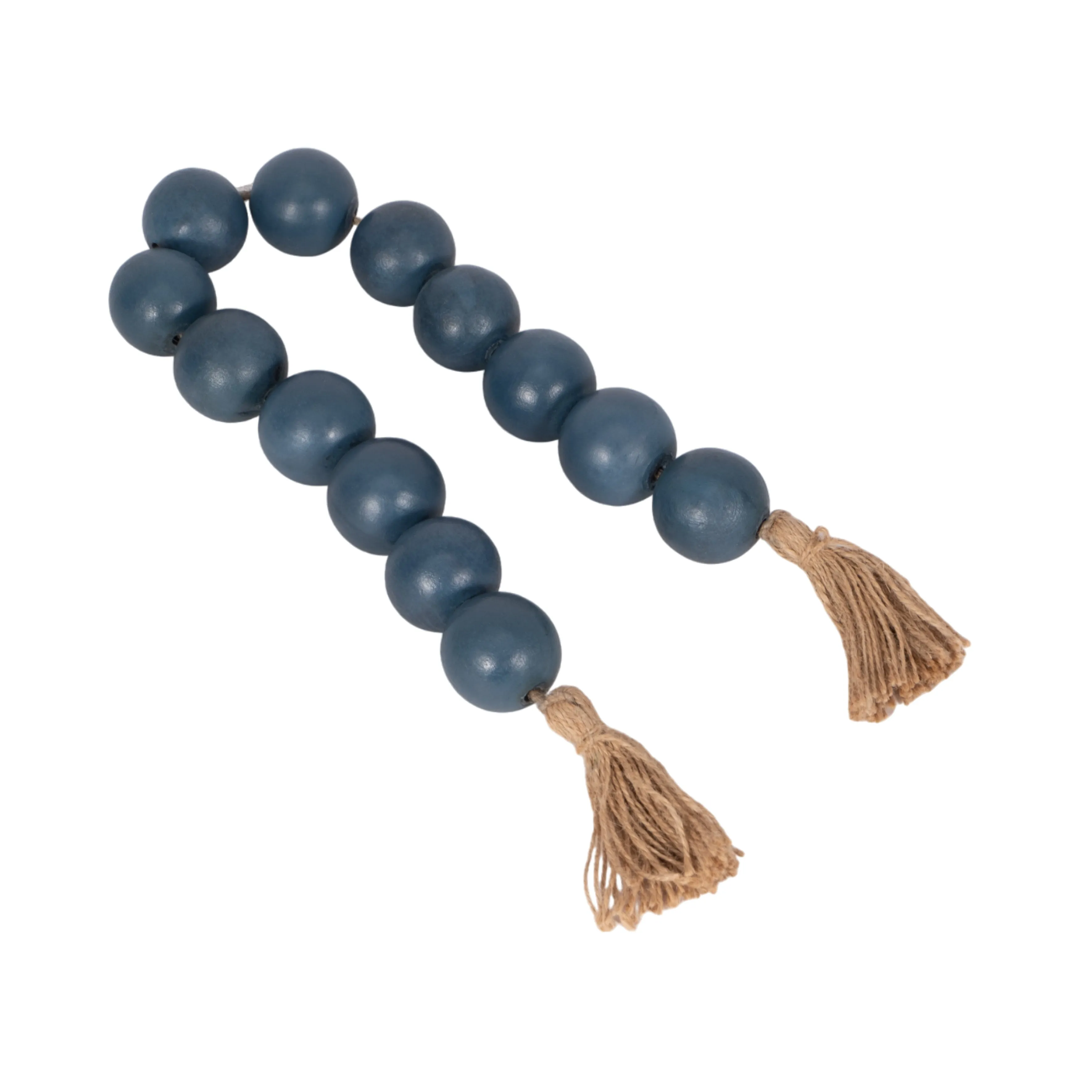 WOOD, 25" LARGE BEADED GARLAND W/ TASSEL, TEAL/BLU