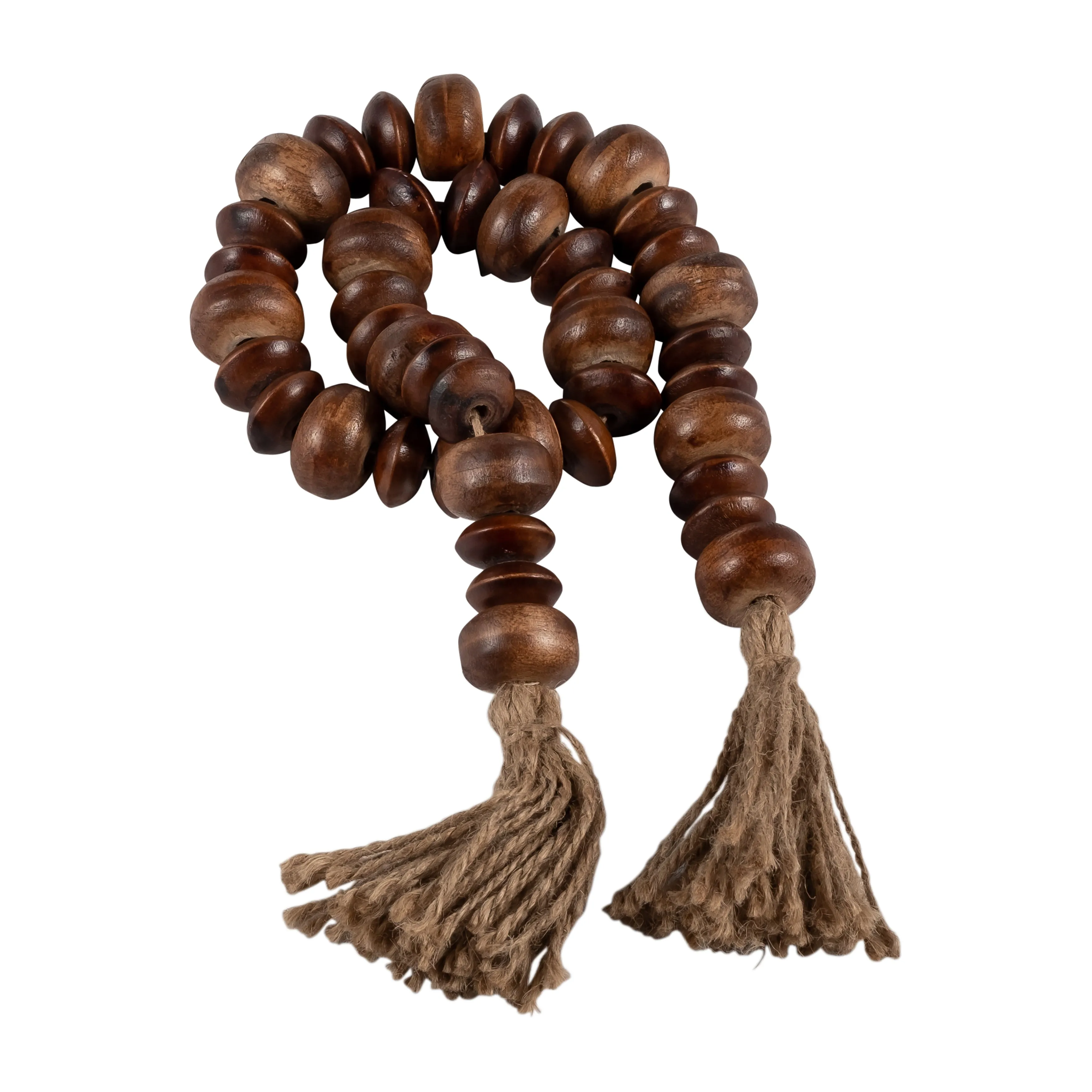 WOOD, 26" FLAT BEADS GARLAND, NATURAL
