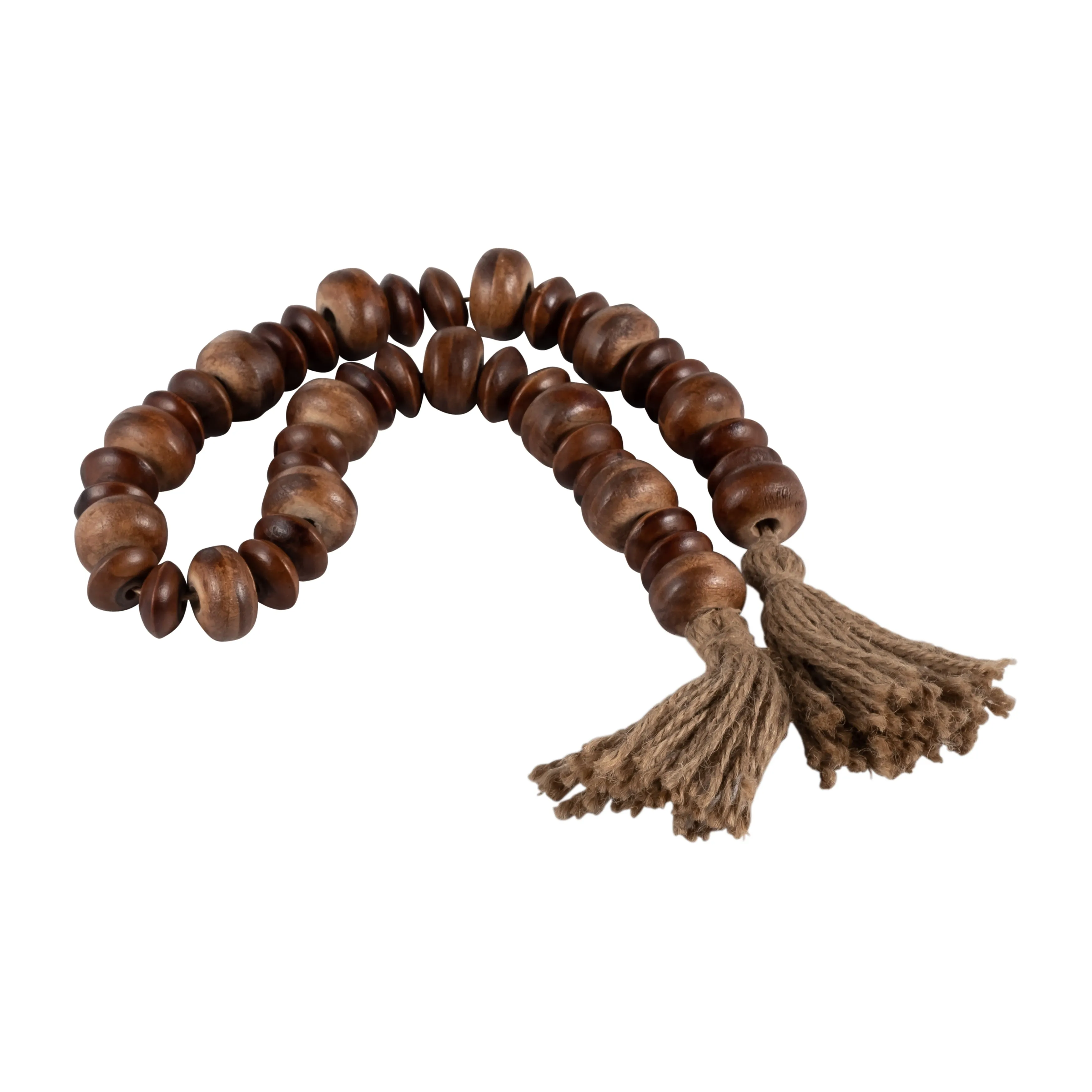 WOOD, 26" FLAT BEADS GARLAND, NATURAL
