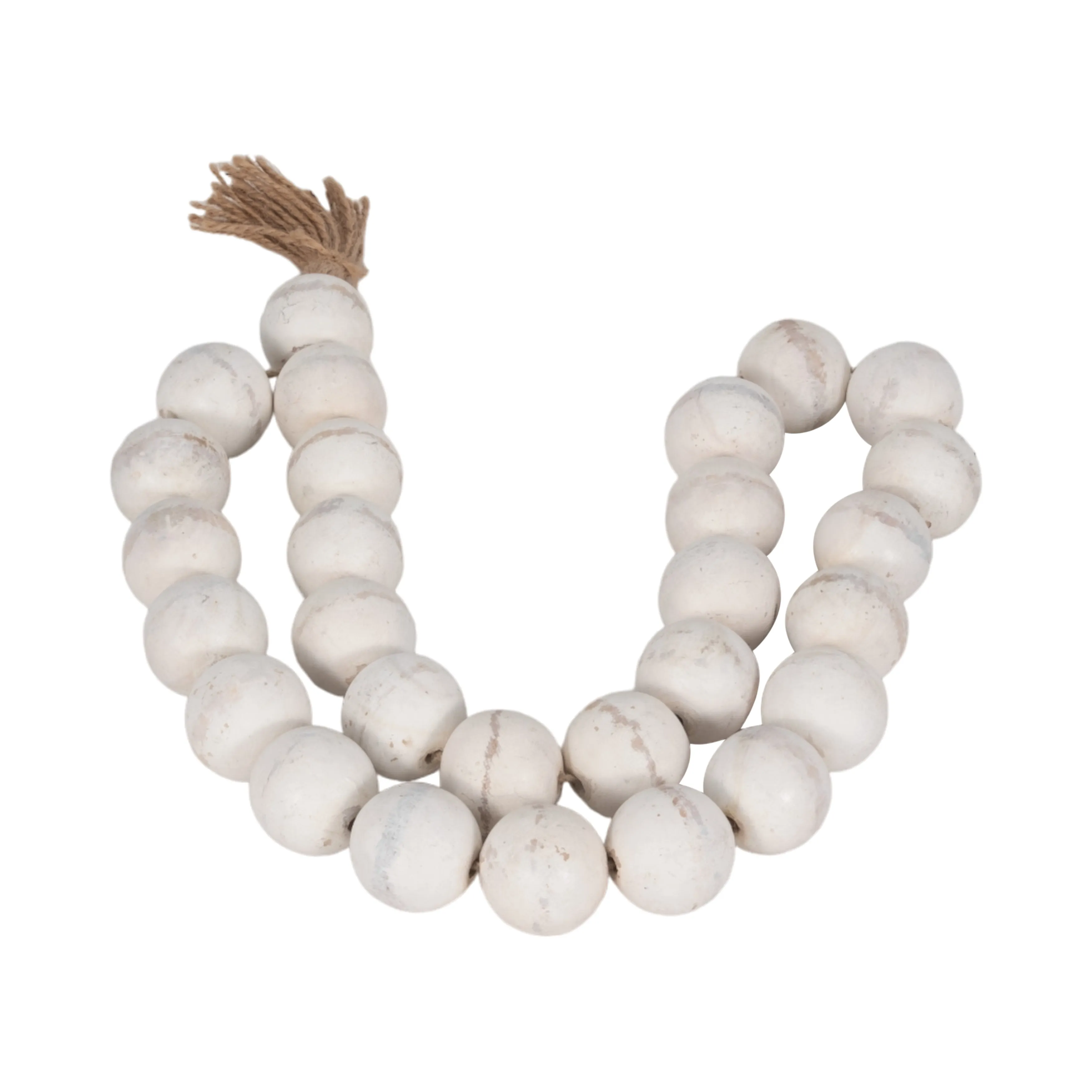 WOOD, 28" 2" DBL BEADED GARLAND W/ TASSEL,  WHITE