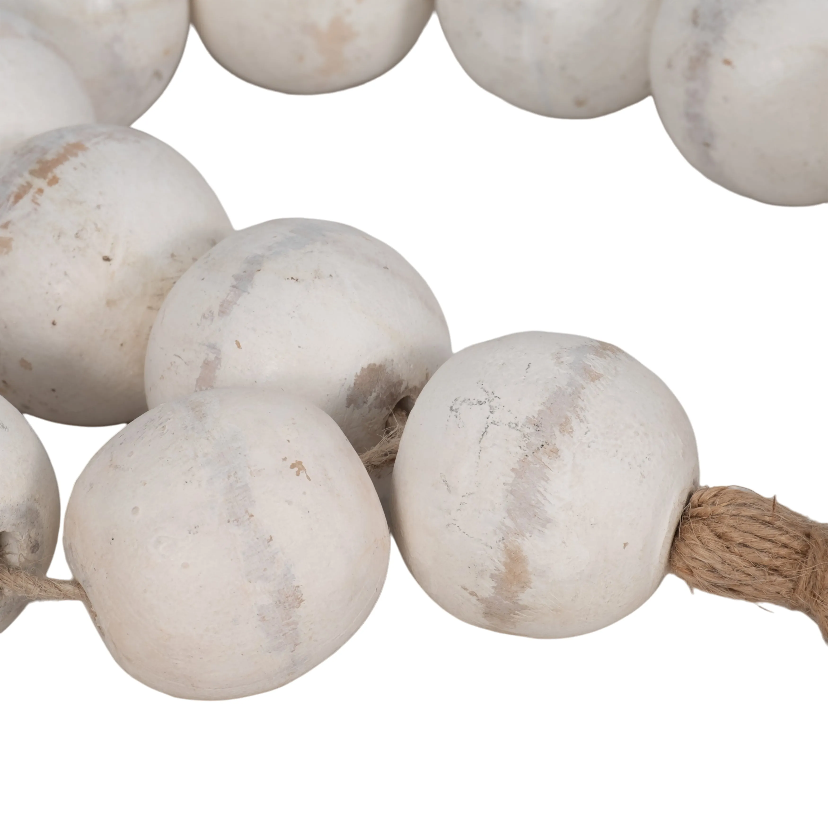 WOOD, 28" 2" DBL BEADED GARLAND W/ TASSEL,  WHITE