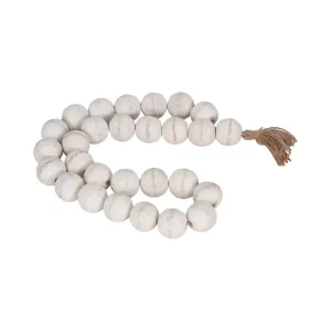 WOOD, 28" 2" DBL BEADED GARLAND W/ TASSEL,  WHITE