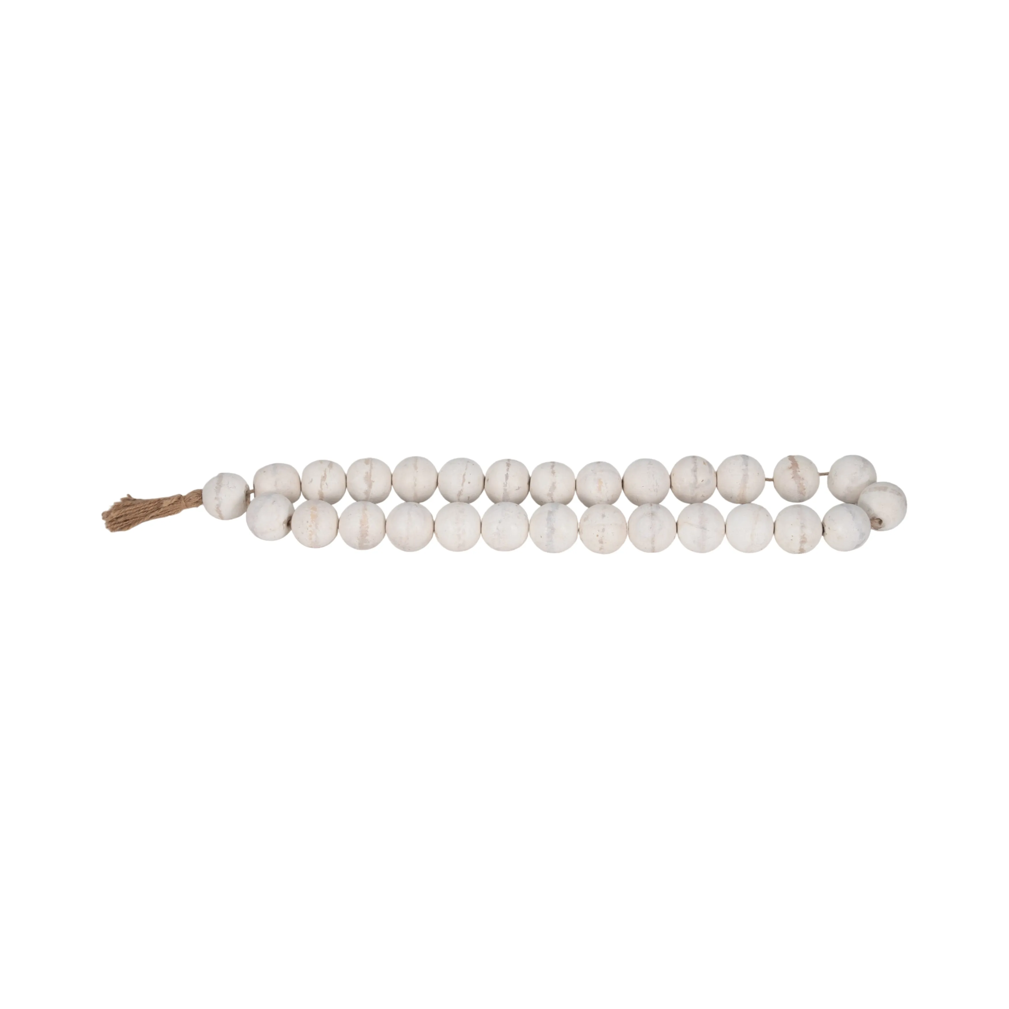 WOOD, 28" 2" DBL BEADED GARLAND W/ TASSEL,  WHITE