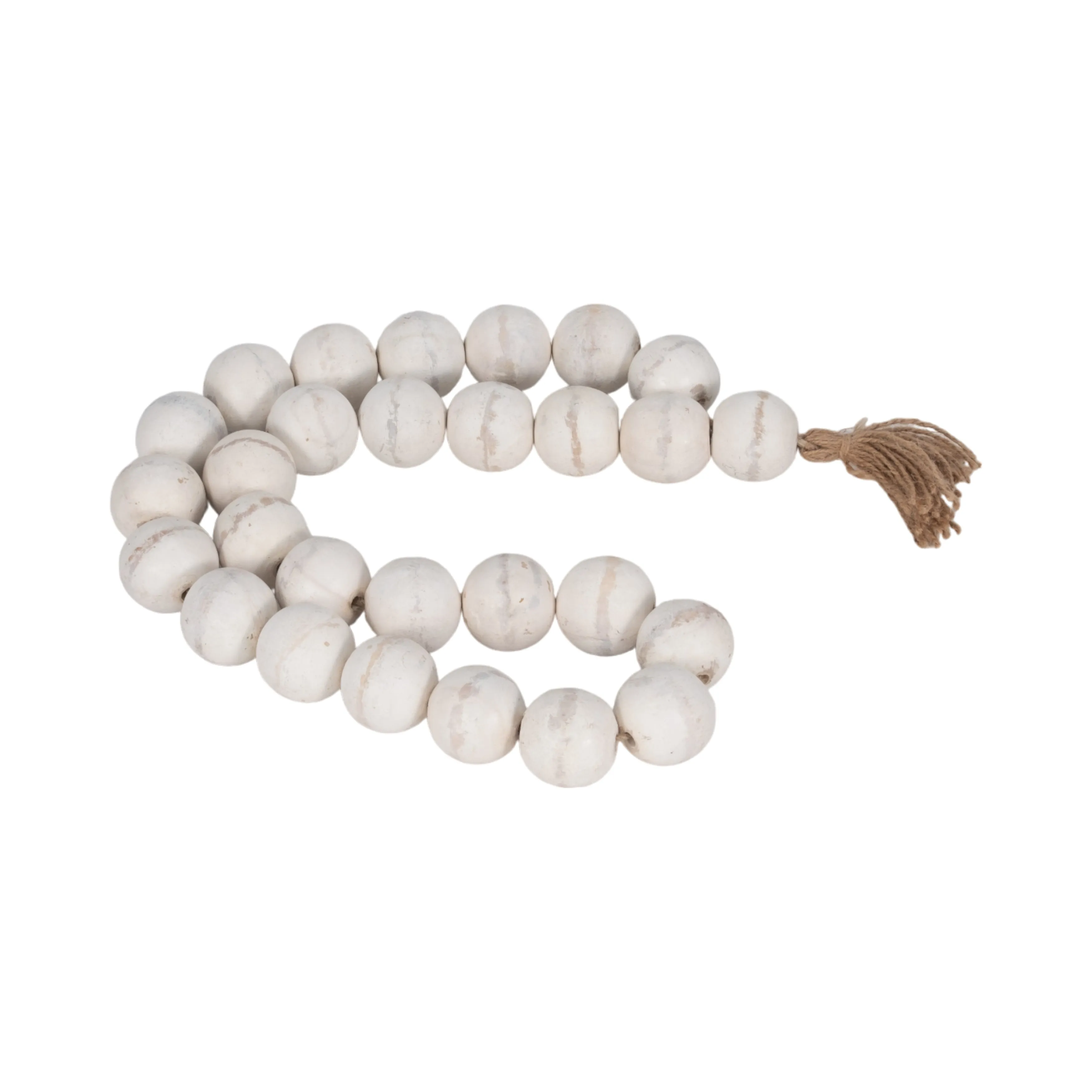 WOOD, 28" 2" DBL BEADED GARLAND W/ TASSEL,  WHITE