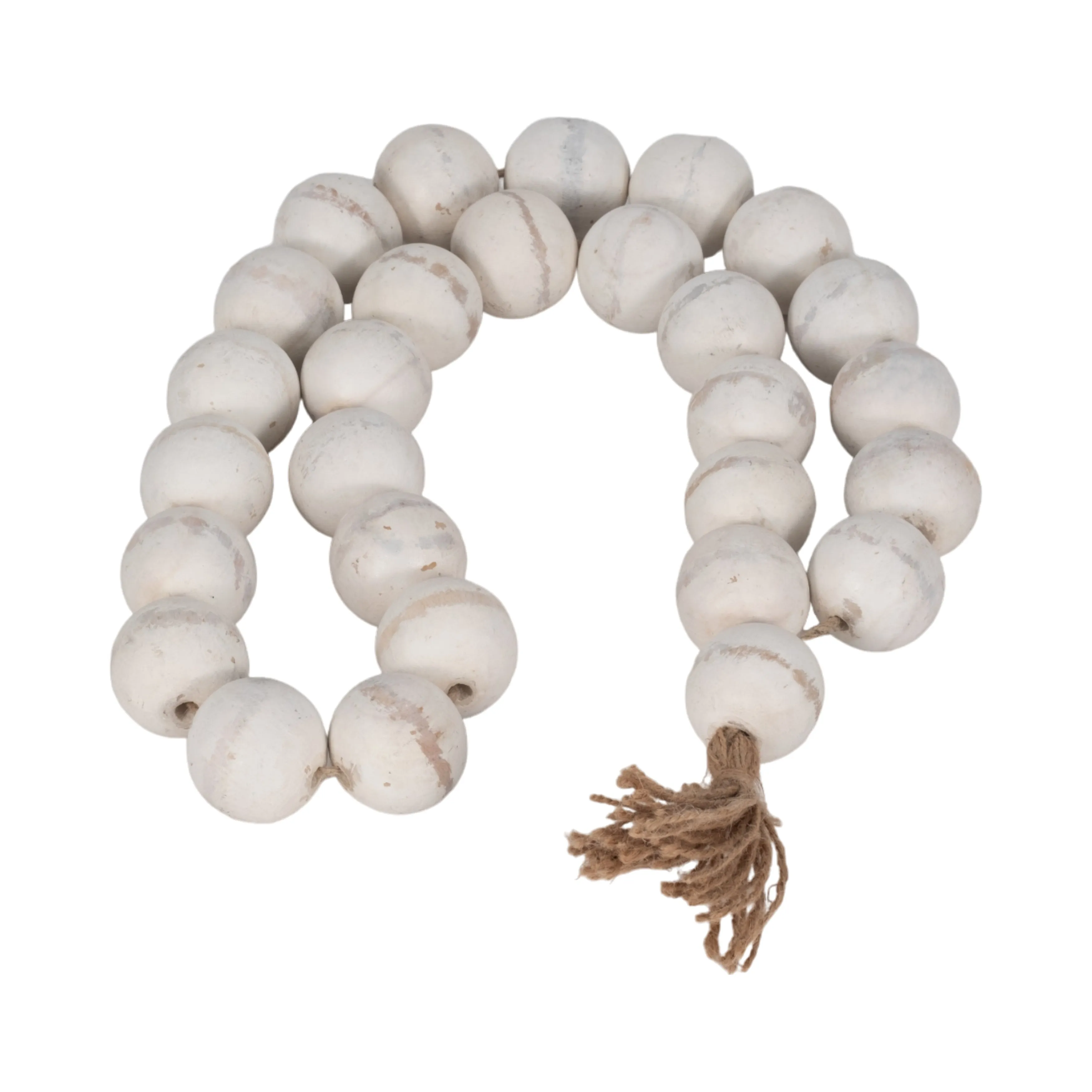 WOOD, 28" 2" DBL BEADED GARLAND W/ TASSEL,  WHITE