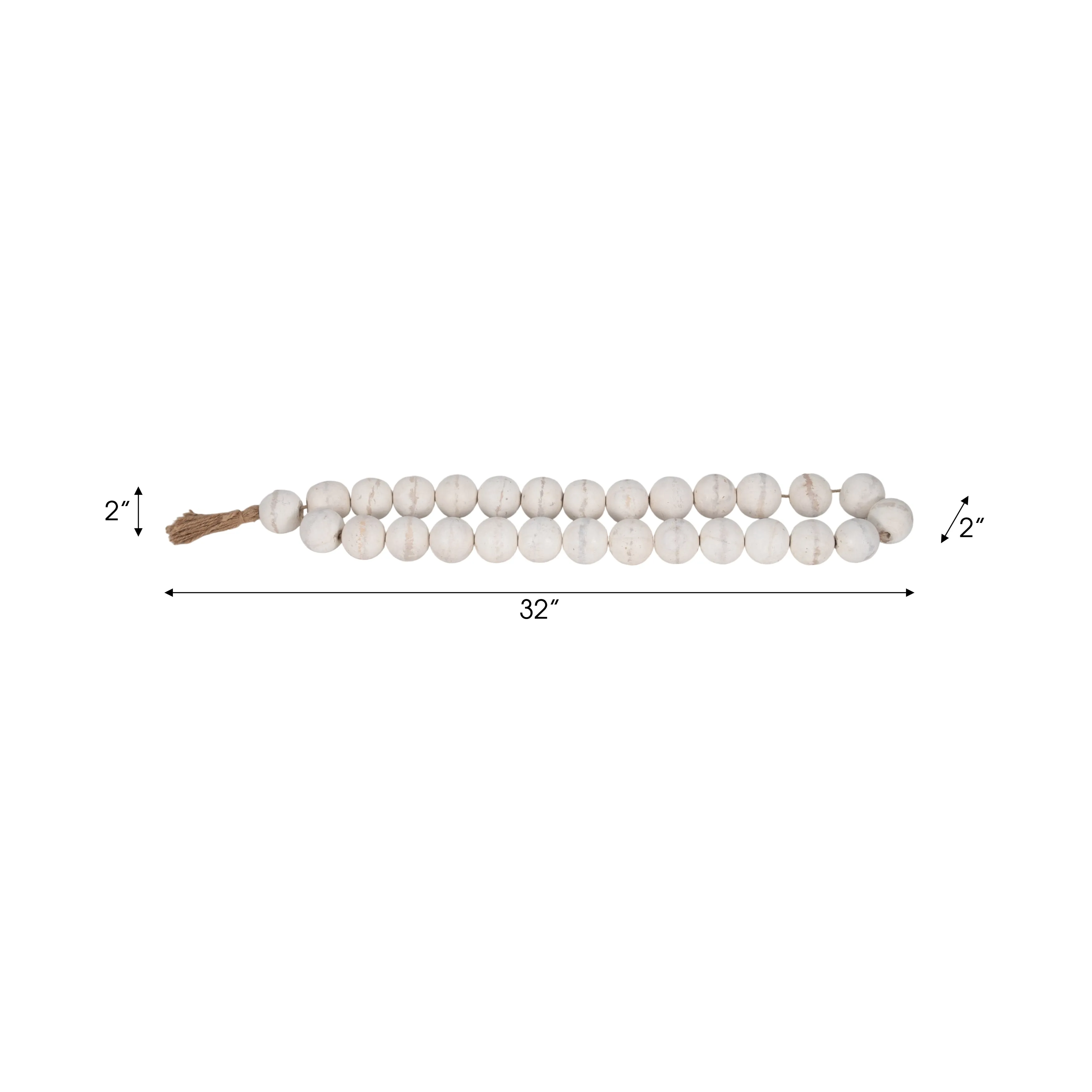 WOOD, 28" 2" DBL BEADED GARLAND W/ TASSEL,  WHITE