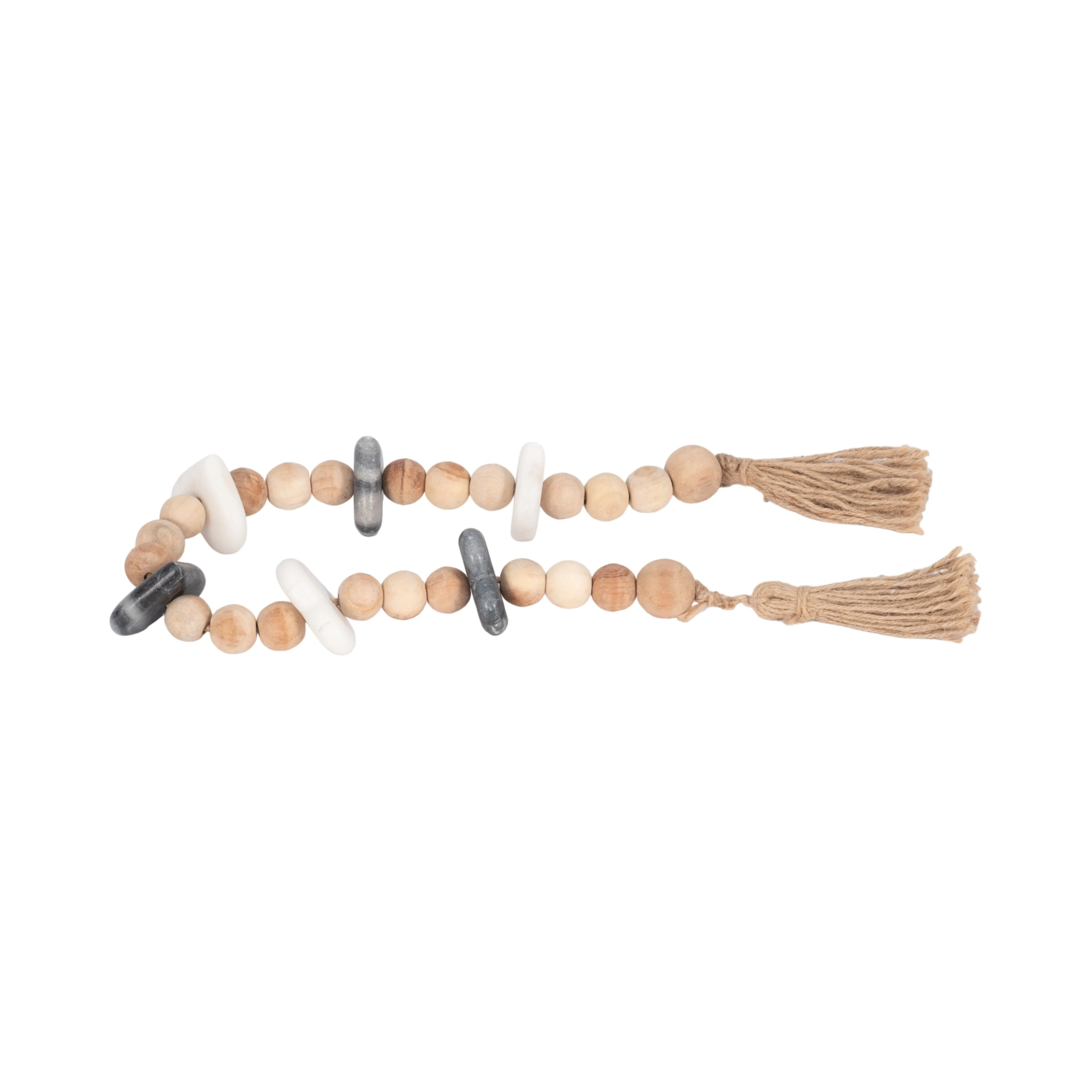 WOOD, 36" SMALL BEAD GARLAND W/ MARBLE HEARTS, MUL