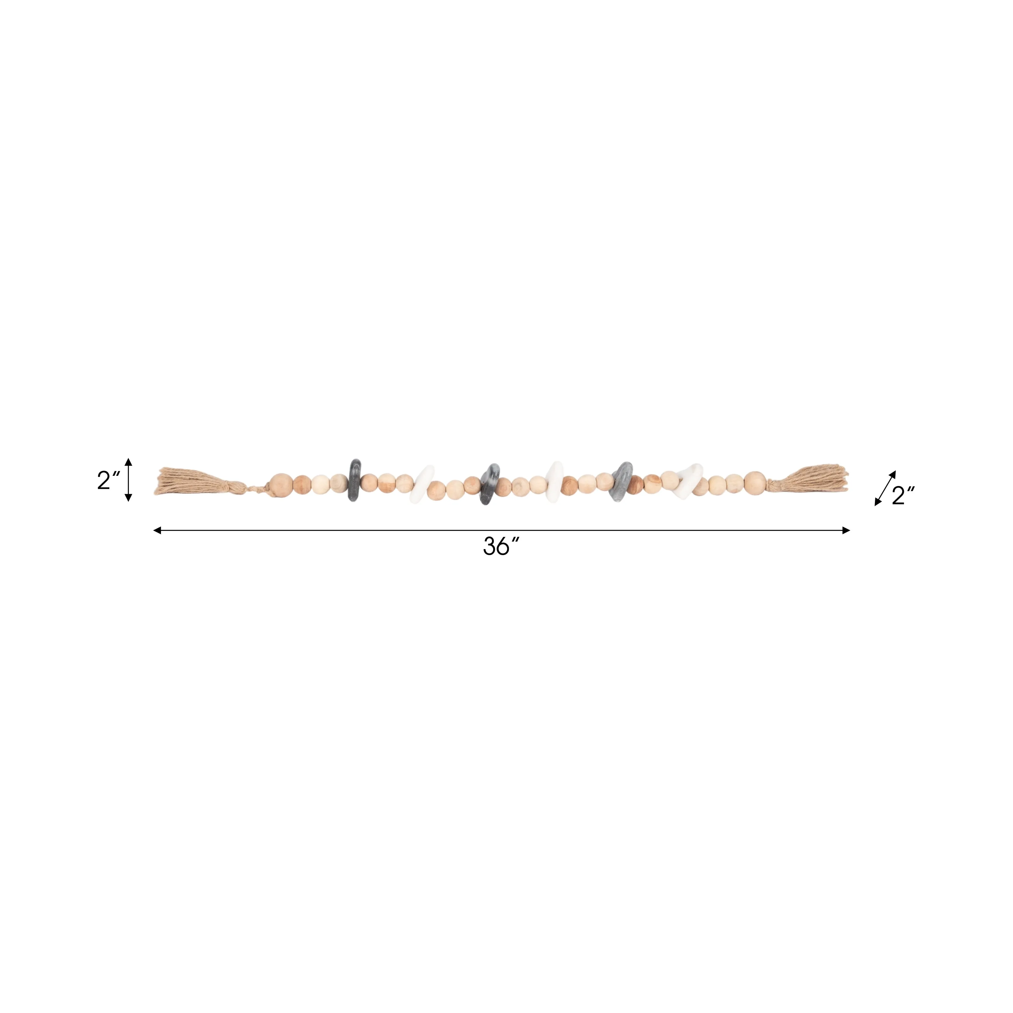 WOOD, 36" SMALL BEAD GARLAND W/ MARBLE HEARTS, MUL
