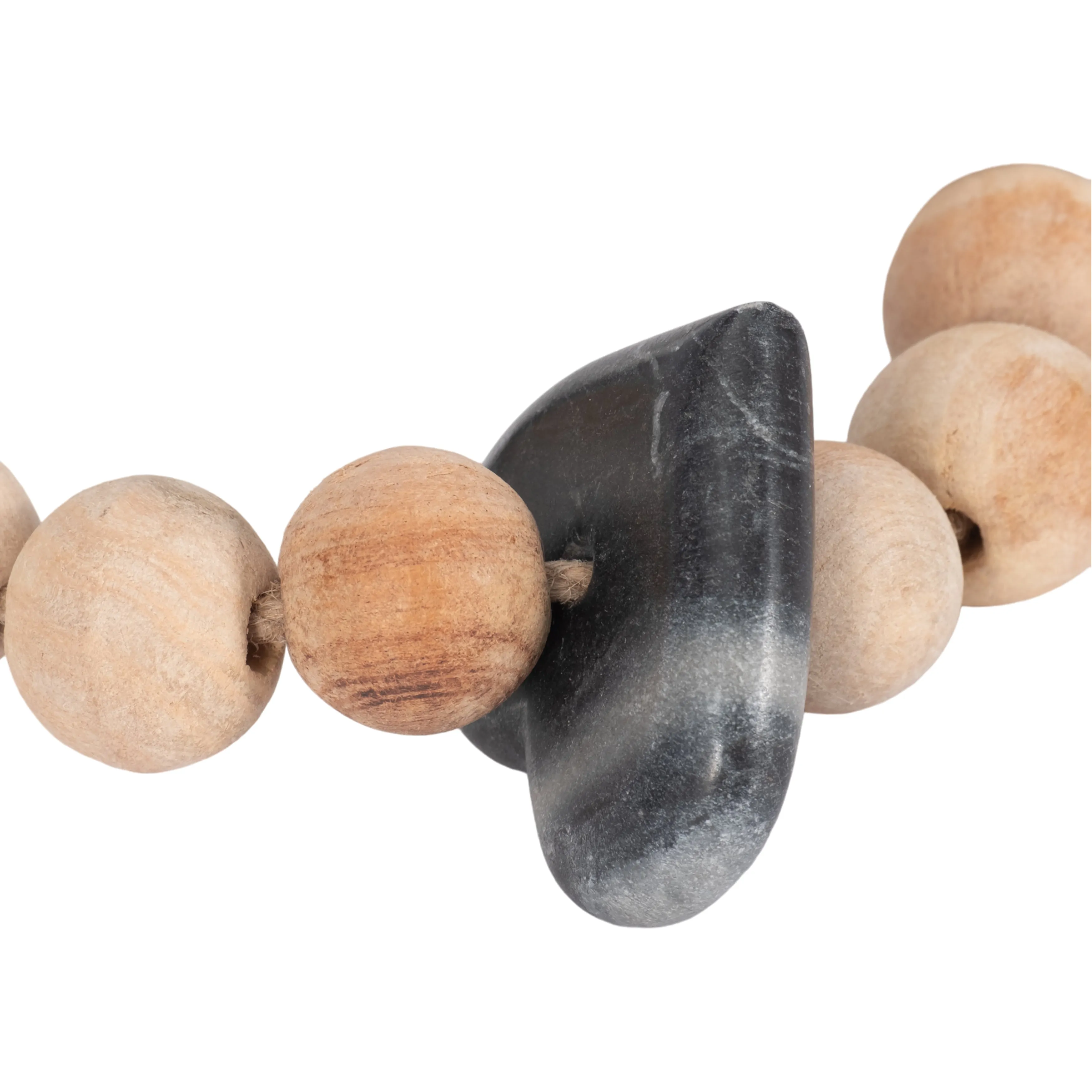 WOOD, 36" SMALL BEAD GARLAND W/ MARBLE HEARTS, MUL