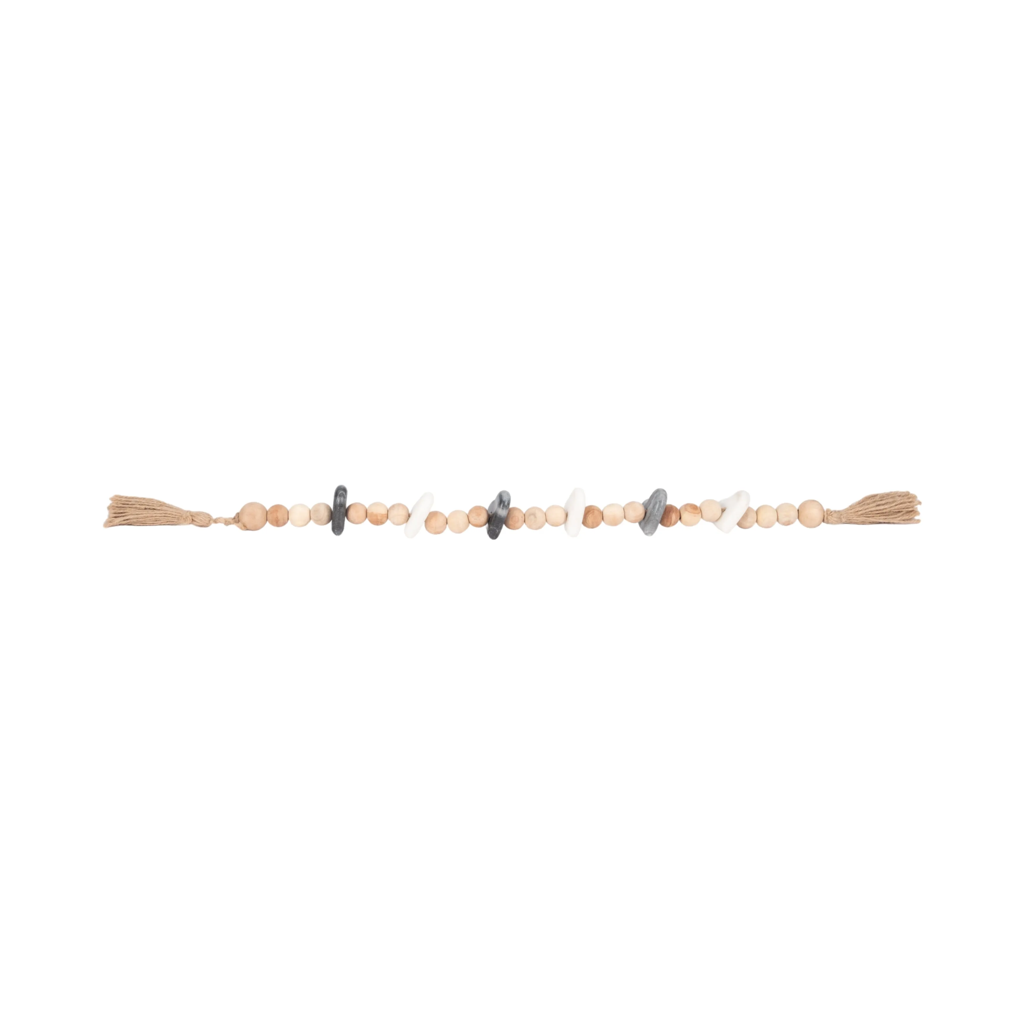 WOOD, 36" SMALL BEAD GARLAND W/ MARBLE HEARTS, MUL