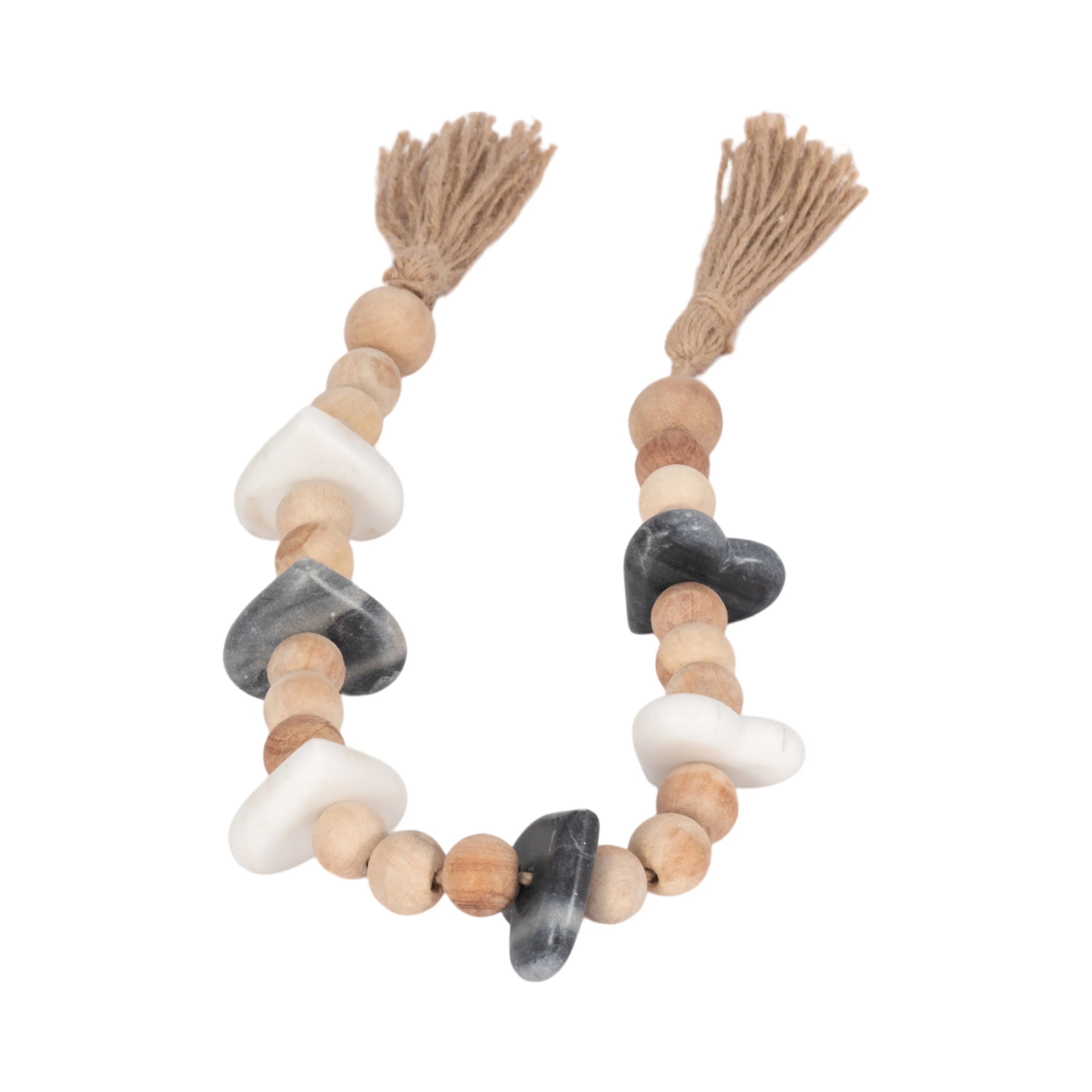 WOOD, 36" SMALL BEAD GARLAND W/ MARBLE HEARTS, MUL