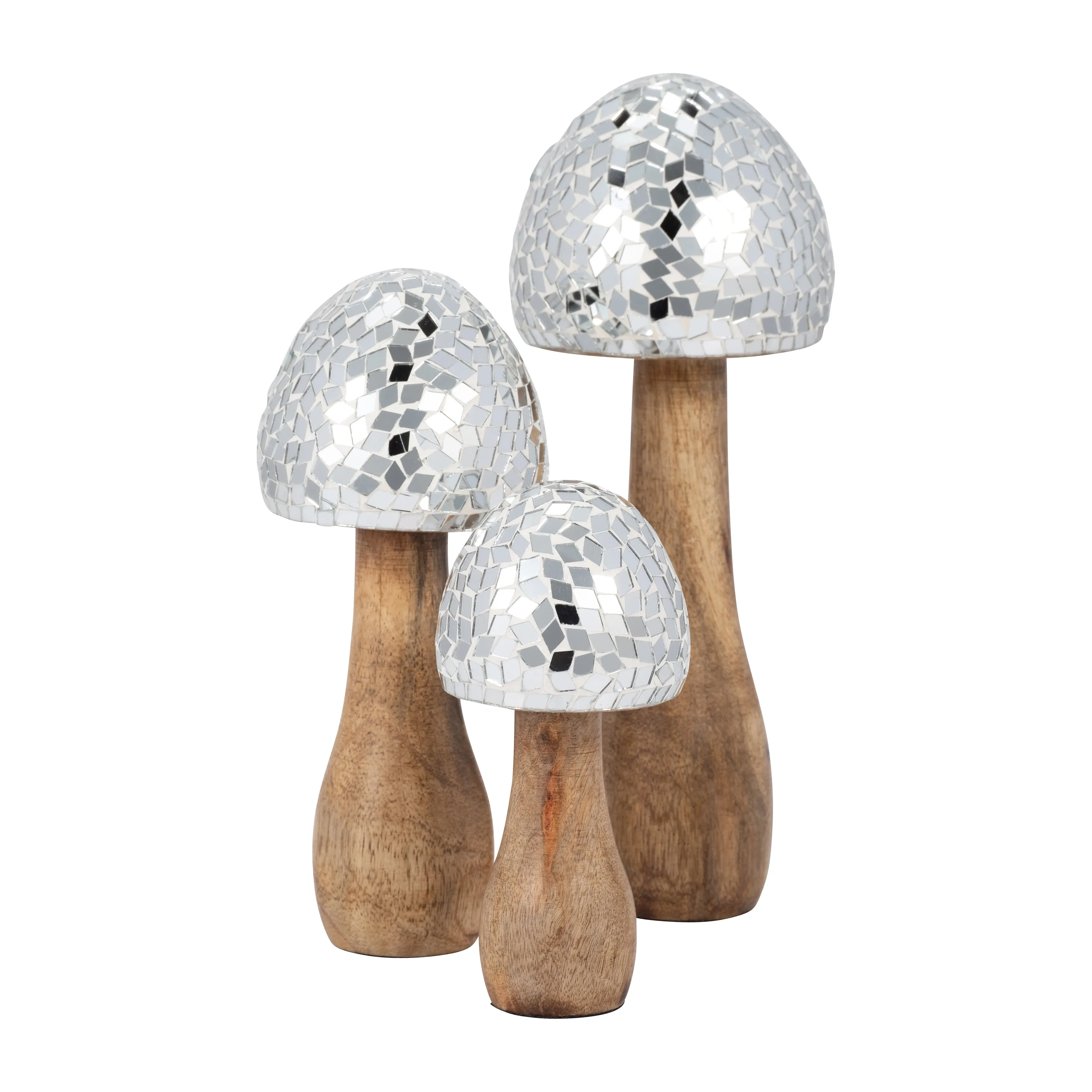 WOOD, 8" MOSAIC MUSHROOM, SILVER