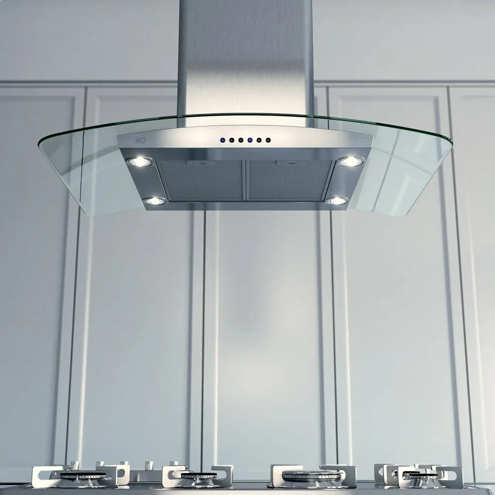 Xo Appliance XOMI36G 600 Cfm 36" Arching Glass And Stainless Italian Made Island Hood