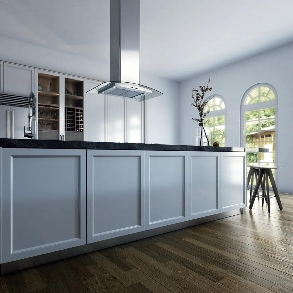 Xo Appliance XOMI36G 600 Cfm 36" Arching Glass And Stainless Italian Made Island Hood